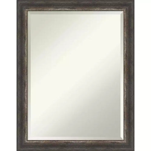 22" x 28" Bark Rustic Char Narrow Framed Wall Mirror Brown - Amanti Art