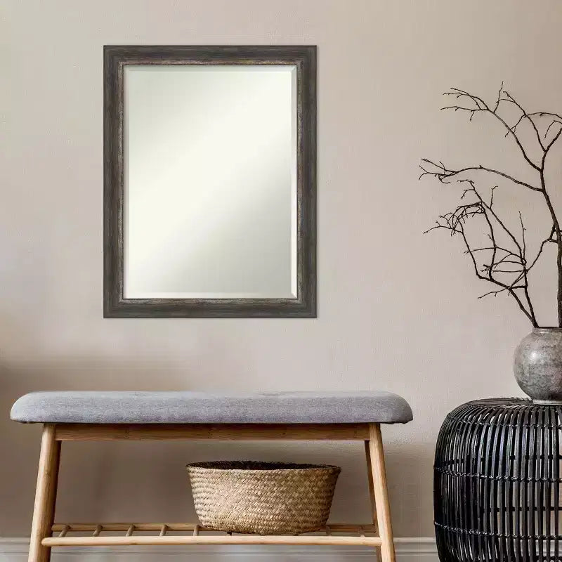 22" x 28" Bark Rustic Char Narrow Framed Wall Mirror Brown