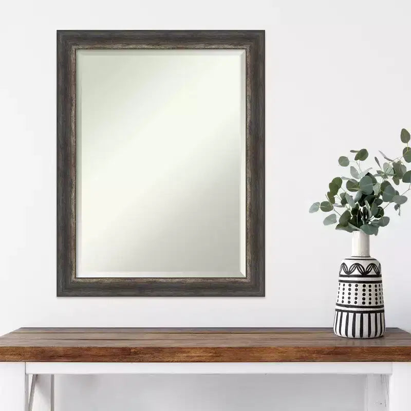 22" x 28" Bark Rustic Char Narrow Framed Wall Mirror Brown