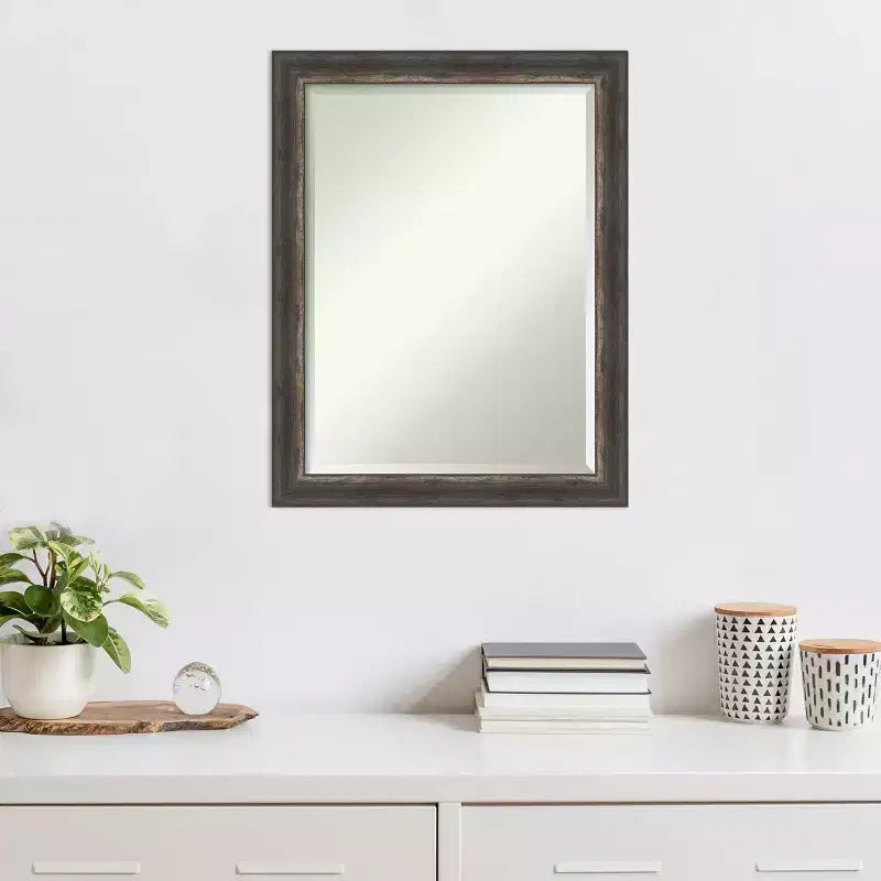22" x 28" Bark Rustic Char Narrow Framed Wall Mirror Brown