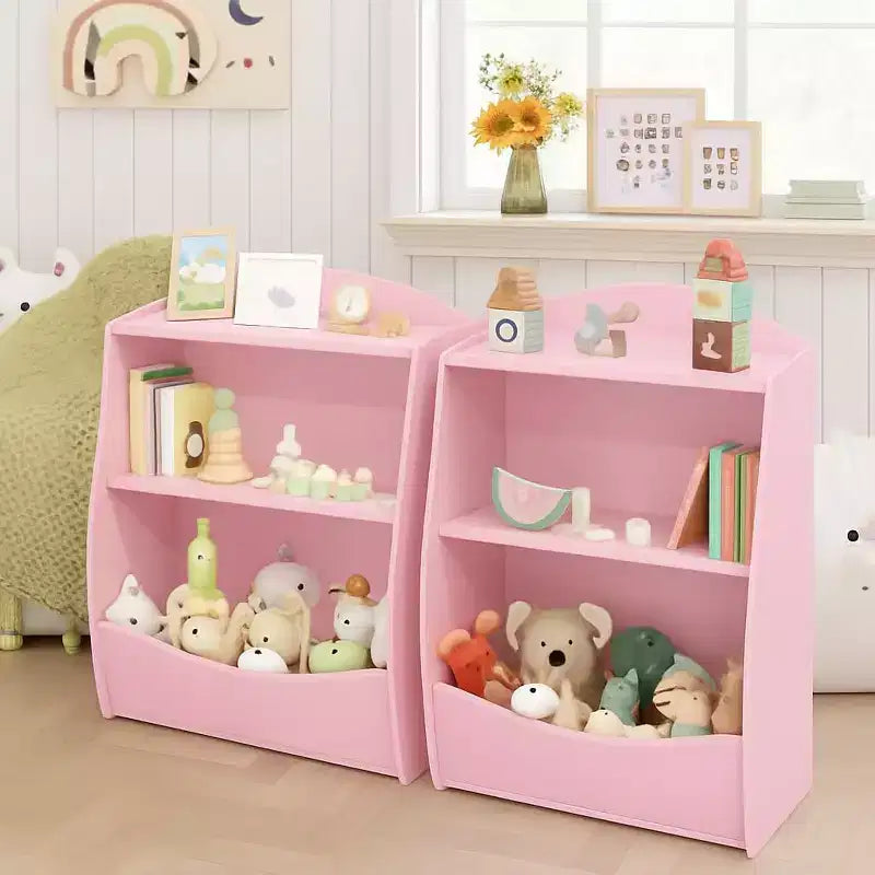 Toy Bookshelf & Storage Organizer, Playroom Toy Organizer & Storage, 2 Tier Wood Toy Storage Organizer for Kids Rooms, Living Room, Bedroom