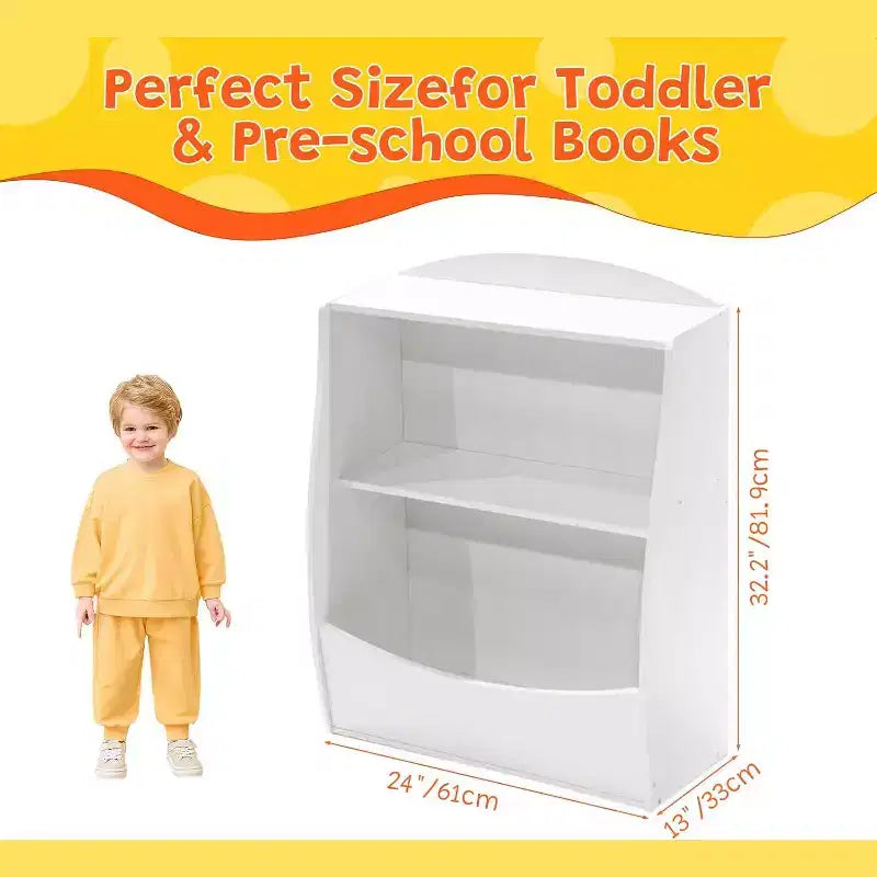 Toy Bookshelf & Storage Organizer, Playroom Toy Organizer & Storage, 2 Tier Wood Toy Storage Organizer for Kids Rooms, Living Room, Bedroom