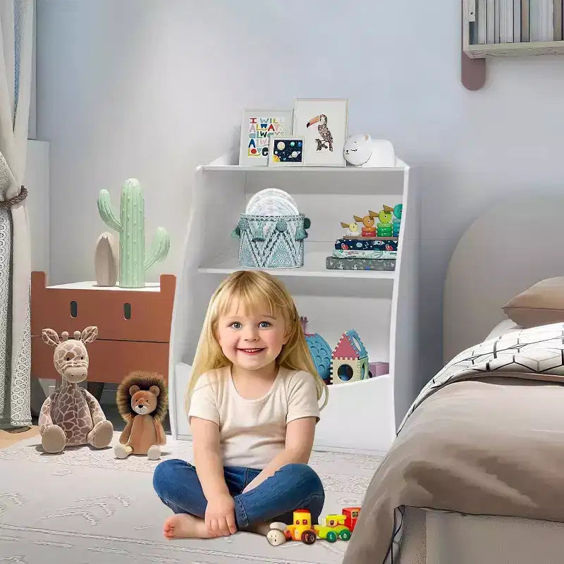 Toy Bookshelf & Storage Organizer, Playroom Toy Organizer & Storage, 2 Tier Wood Toy Storage Organizer for Kids Rooms, Living Room, Bedroom