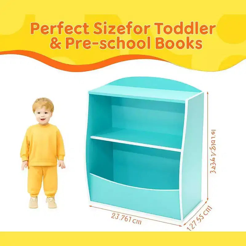 Toy Bookshelf & Storage Organizer, Playroom Toy Organizer & Storage, 2 Tier Wood Toy Storage Organizer for Kids Rooms, Living Room, Bedroom
