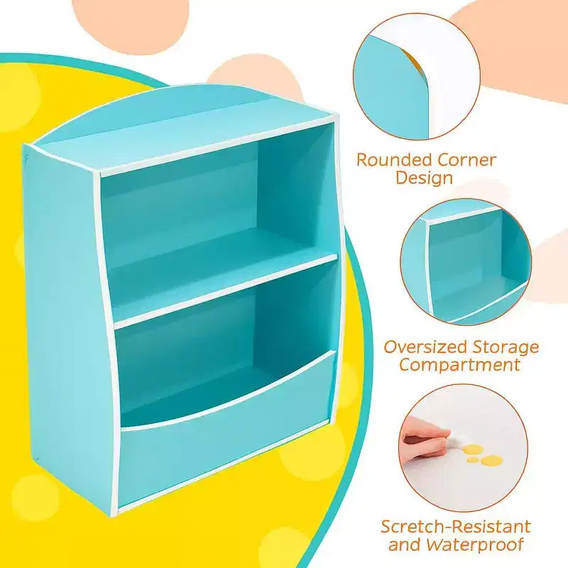 Toy Bookshelf & Storage Organizer, Playroom Toy Organizer & Storage, 2 Tier Wood Toy Storage Organizer for Kids Rooms, Living Room, Bedroom
