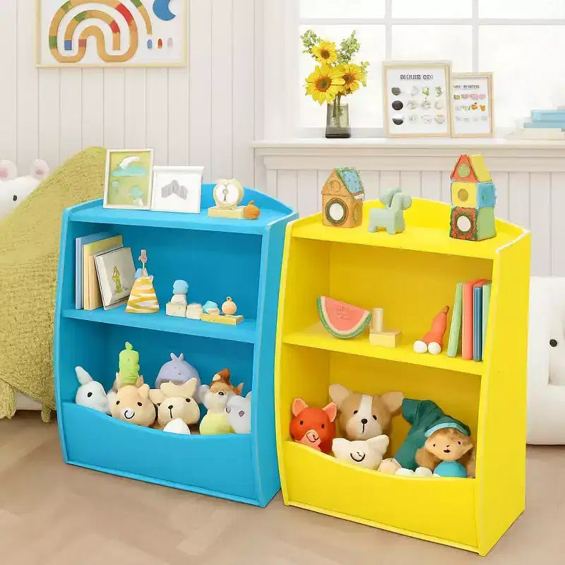 Toy Bookshelf & Storage Organizer, Playroom Toy Organizer & Storage, 2 Tier Wood Toy Storage Organizer for Kids Rooms, Living Room, Bedroom