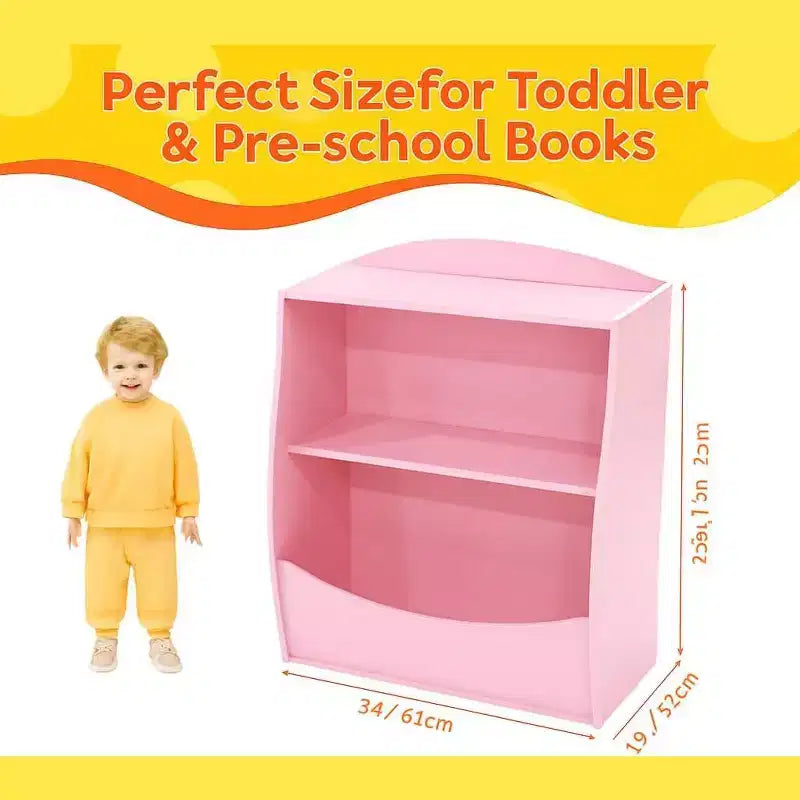 Toy Bookshelf & Storage Organizer, Playroom Toy Organizer & Storage, 2 Tier Wood Toy Storage Organizer for Kids Rooms, Living Room, Bedroom