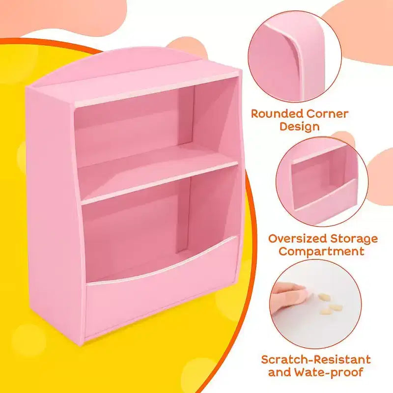 Toy Bookshelf & Storage Organizer, Playroom Toy Organizer & Storage, 2 Tier Wood Toy Storage Organizer for Kids Rooms, Living Room, Bedroom
