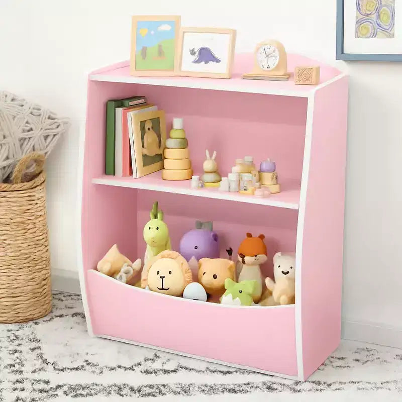 Toy Bookshelf & Storage Organizer, Playroom Toy Organizer & Storage, 2 Tier Wood Toy Storage Organizer for Kids Rooms, Living Room, Bedroom