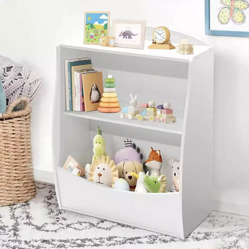 Toy Bookshelf & Storage Organizer, Playroom Toy Organizer & Storage, 2 Tier Wood Toy Storage Organizer for Kids Rooms, Living Room, Bedroom
