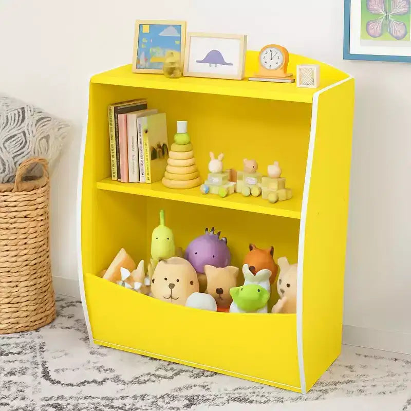 Toy Bookshelf & Storage Organizer, Playroom Toy Organizer & Storage, 2 Tier Wood Toy Storage Organizer for Kids Rooms, Living Room, Bedroom