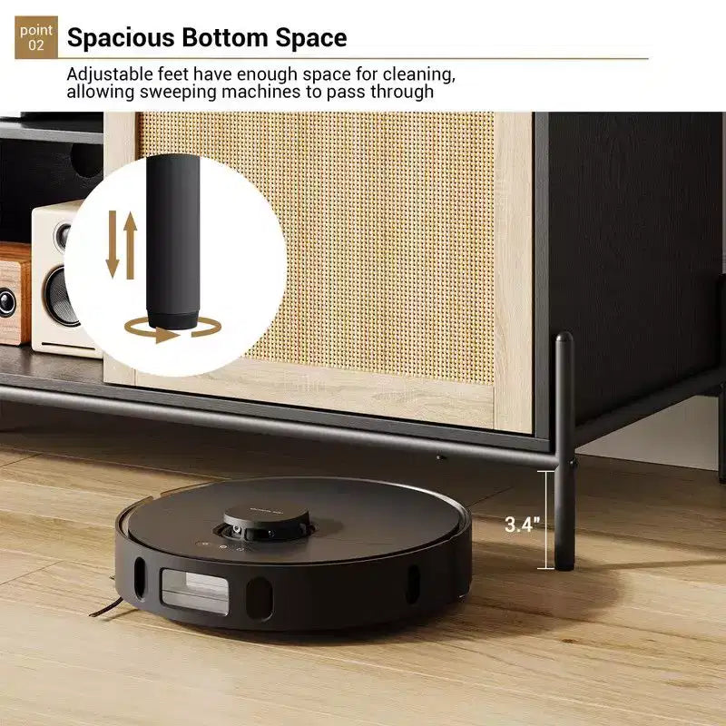 TV Stand with 3 Drawers for Living Room, Entertainment Center with Storage, Rattan Media Console Ith Metal Legs