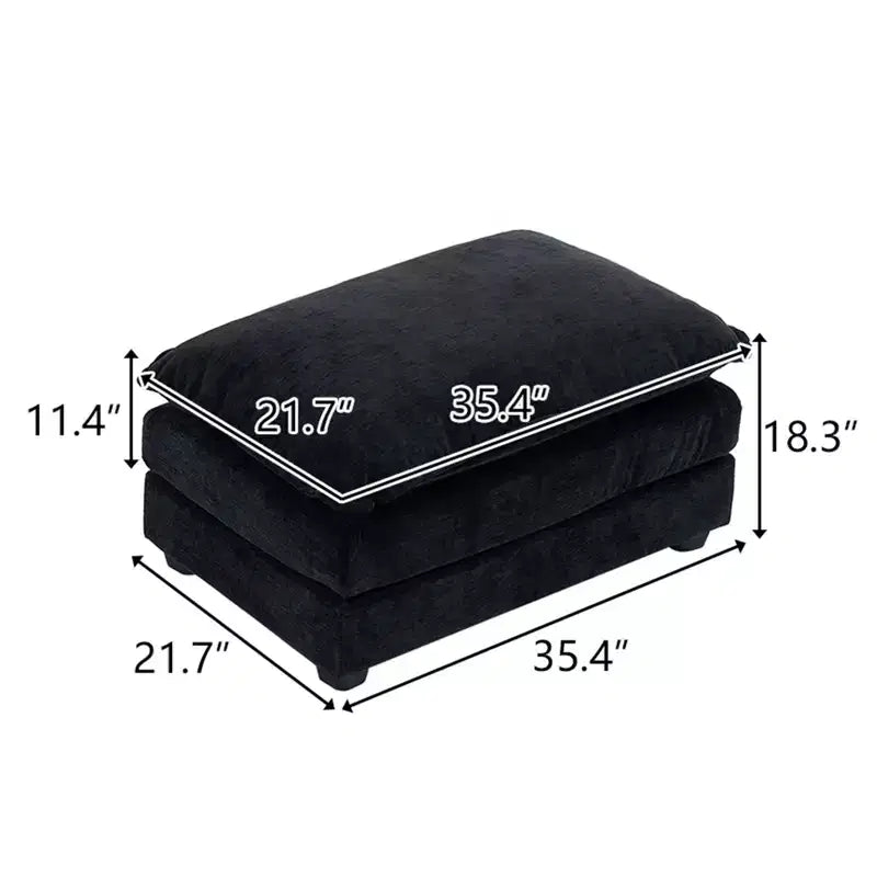 35.4'' Double Cushion Blue Chenille Ottoman