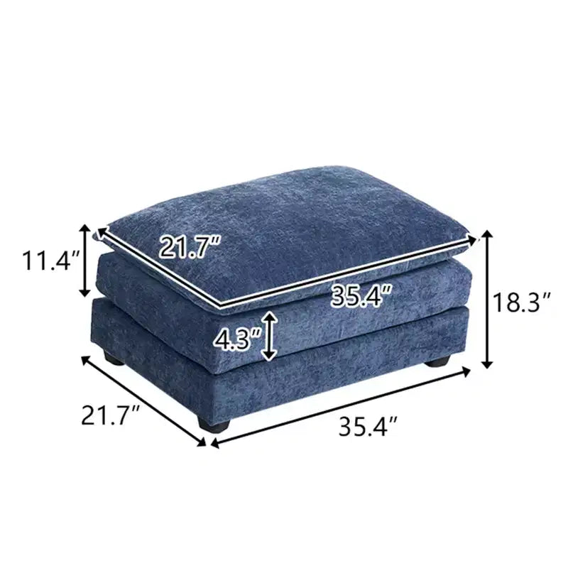 35.4'' Double Cushion Blue Chenille Ottoman