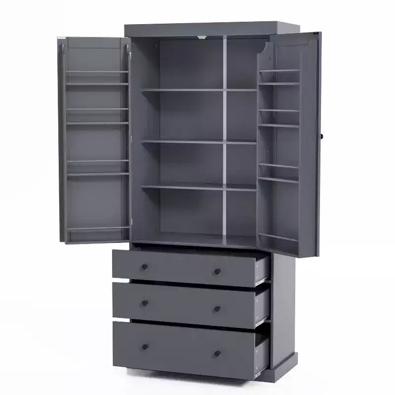 77in Farmhouse Pantry Cabinet, Freestanding Tall Cabinet with 3 Adjustable Shelves, 8 Door Shelves, 3 Drawers, Storage Cabinet for Kitchen