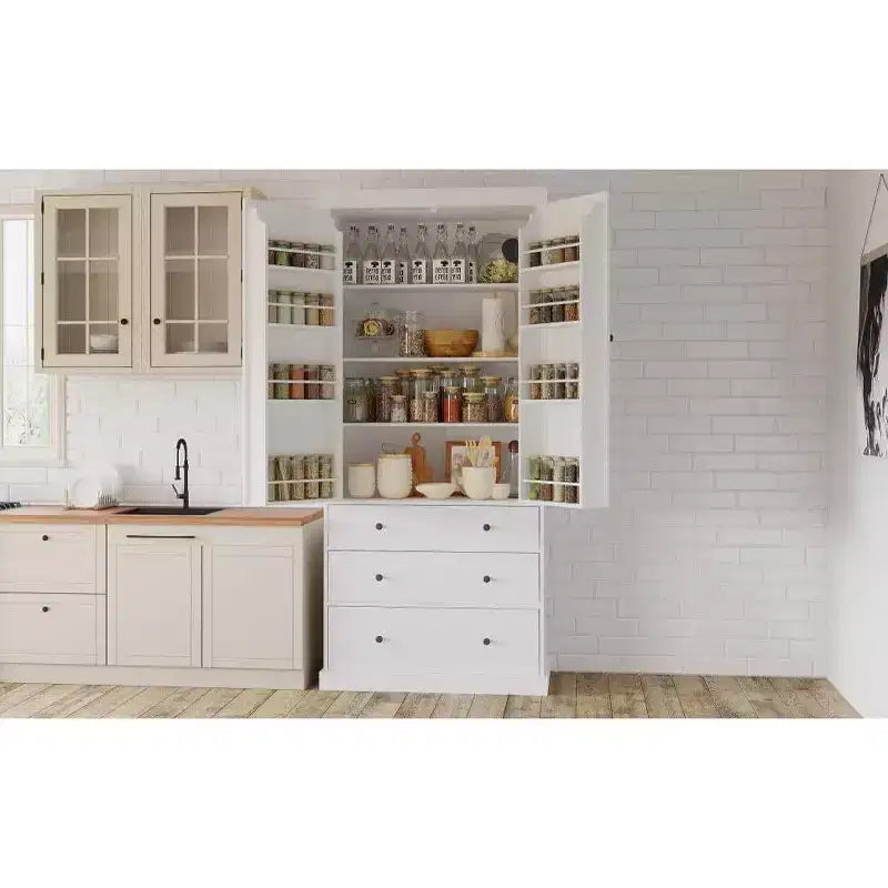 77in Farmhouse Pantry Cabinet, Freestanding Tall Cabinet with 3 Adjustable Shelves, 8 Door Shelves, 3 Drawers, Storage Cabinet for Kitchen