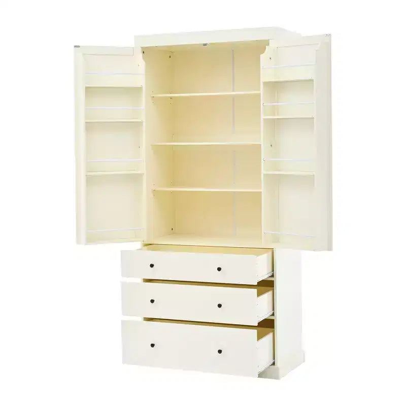 77in Farmhouse Pantry Cabinet, Freestanding Tall Cabinet with 3 Adjustable Shelves, 8 Door Shelves, 3 Drawers, Storage Cabinet for Kitchen