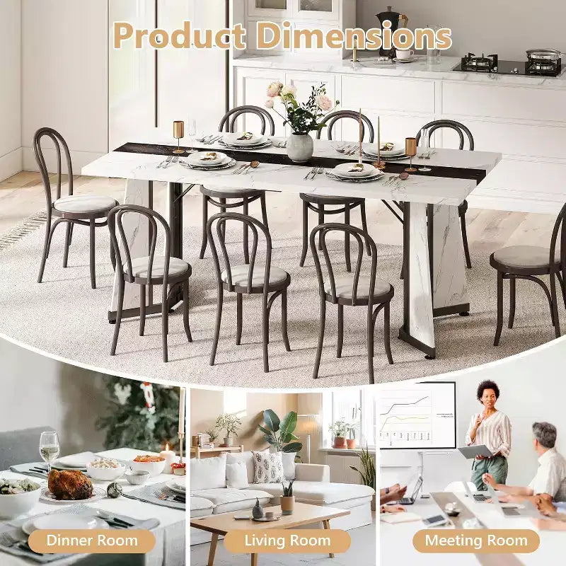 70.9 Large Dining Table for 8, Farmhouse Table with Spacious Tabletop & V-Shaped Steel Base, 8 Adjustable Legs for Kitchen, Dining Room - White