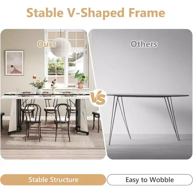 70.9 Large Dining Table for 8, Farmhouse Table with Spacious Tabletop & V-Shaped Steel Base, 8 Adjustable Legs for Kitchen, Dining Room - White