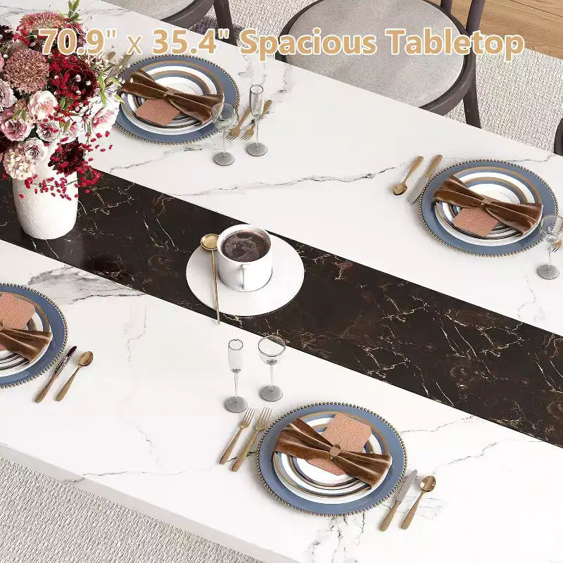 70.9 Large Dining Table for 8, Farmhouse Table with Spacious Tabletop & V-Shaped Steel Base, 8 Adjustable Legs for Kitchen, Dining Room - White