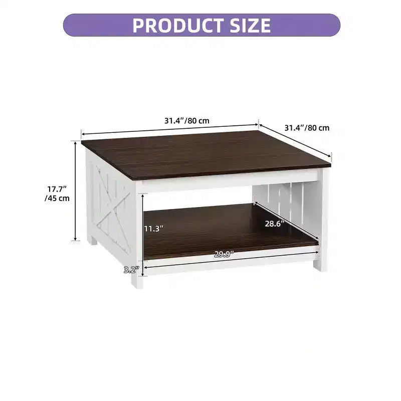 Coffee Table With Storage Farmhouse Coffee Table Wood Cocktail Table Square Living Room Table With Half Open Storage Compartment