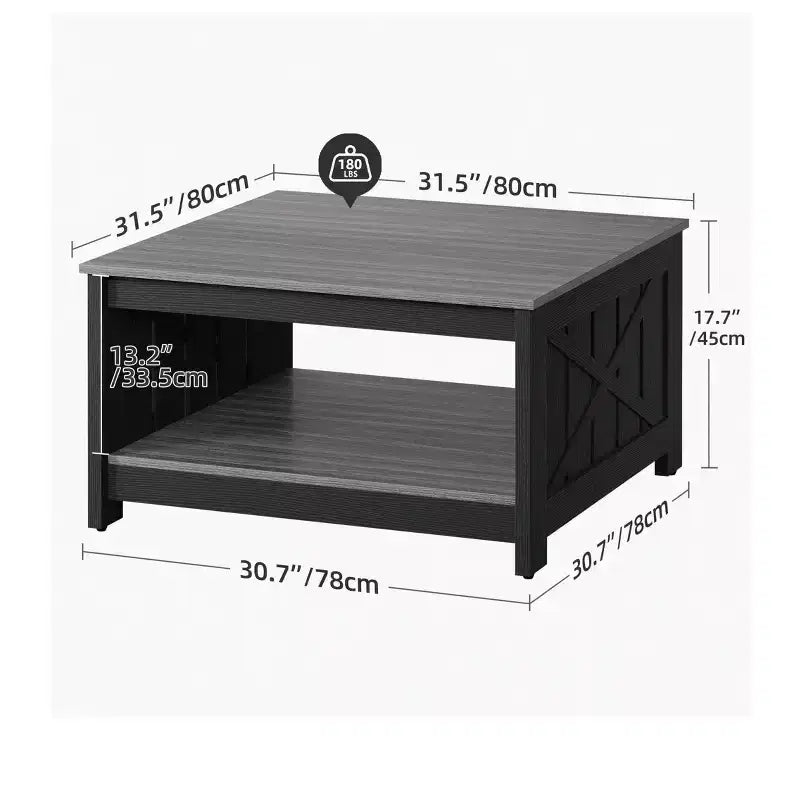 Coffee Table With Storage Farmhouse Coffee Table Wood Cocktail Table Square Living Room Table With Half Open Storage Compartment