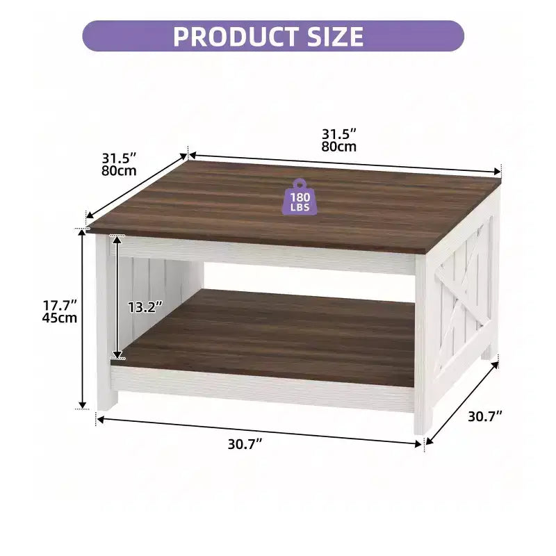Coffee Table With Storage Farmhouse Coffee Table Wood Cocktail Table Square Living Room Table With Half Open Storage Compartment