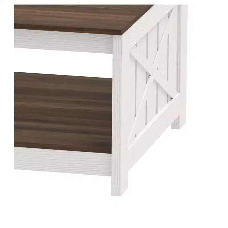 Coffee Table With Storage Farmhouse Coffee Table Wood Cocktail Table Square Living Room Table With Half Open Storage Compartment