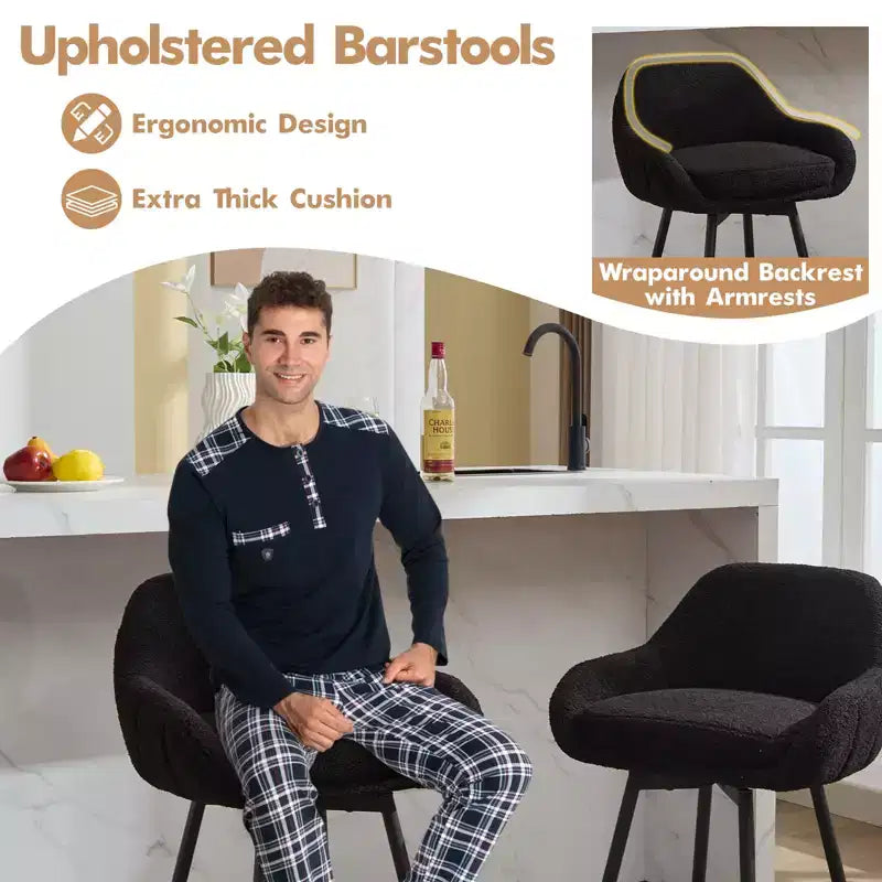 Counter Height Bar Chair with Backs and Armrests, 360 Swivel for Home Bar Pubs