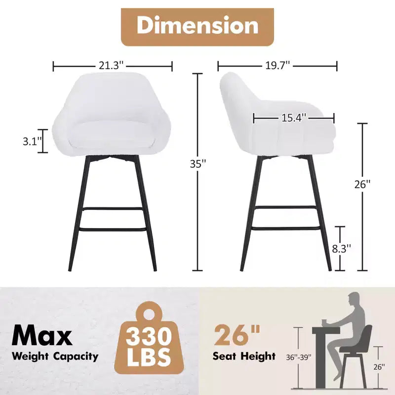 Counter Height Bar Chair with Backs and Armrests, 360 Swivel for Home Bar Pubs