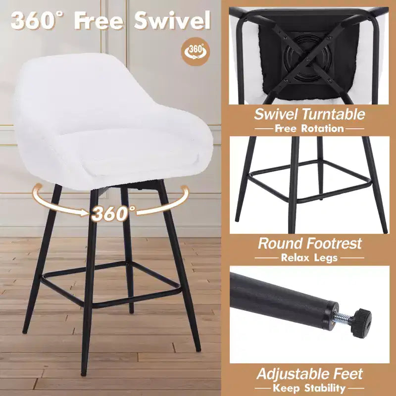 Counter Height Bar Chair with Backs and Armrests, 360 Swivel for Home Bar Pubs