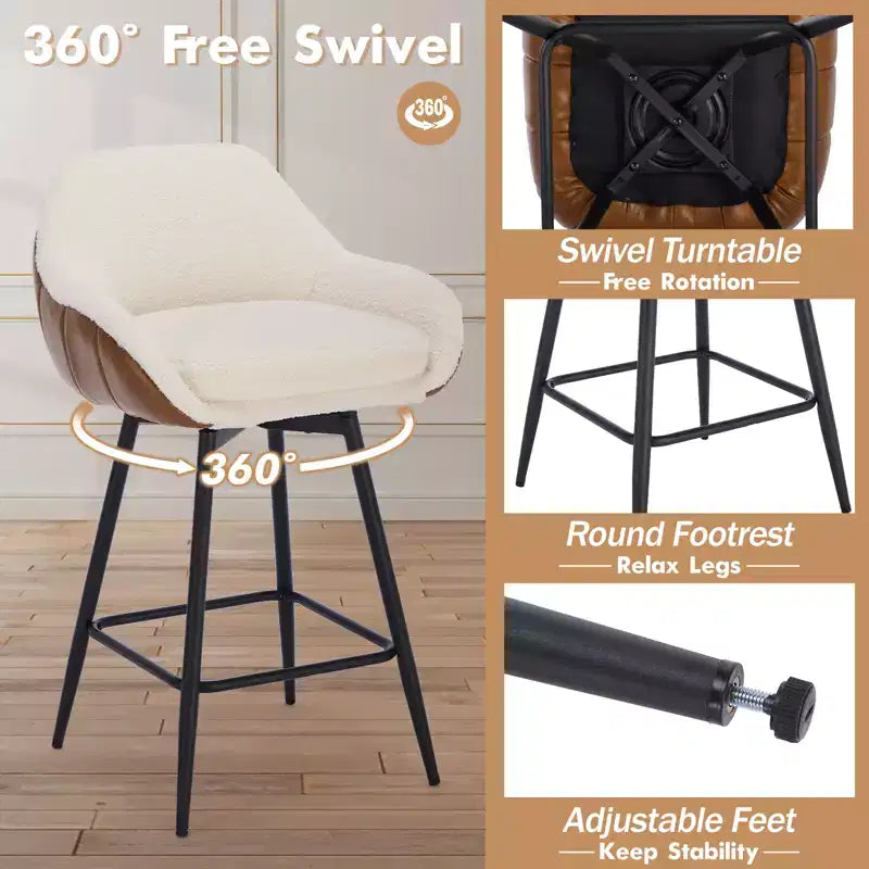 Counter Height Bar Chair with Backs and Armrests, 360 Swivel for Home Bar Pubs