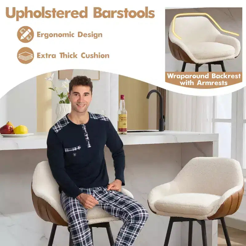 Counter Height Bar Chair with Backs and Armrests, 360 Swivel for Home Bar Pubs