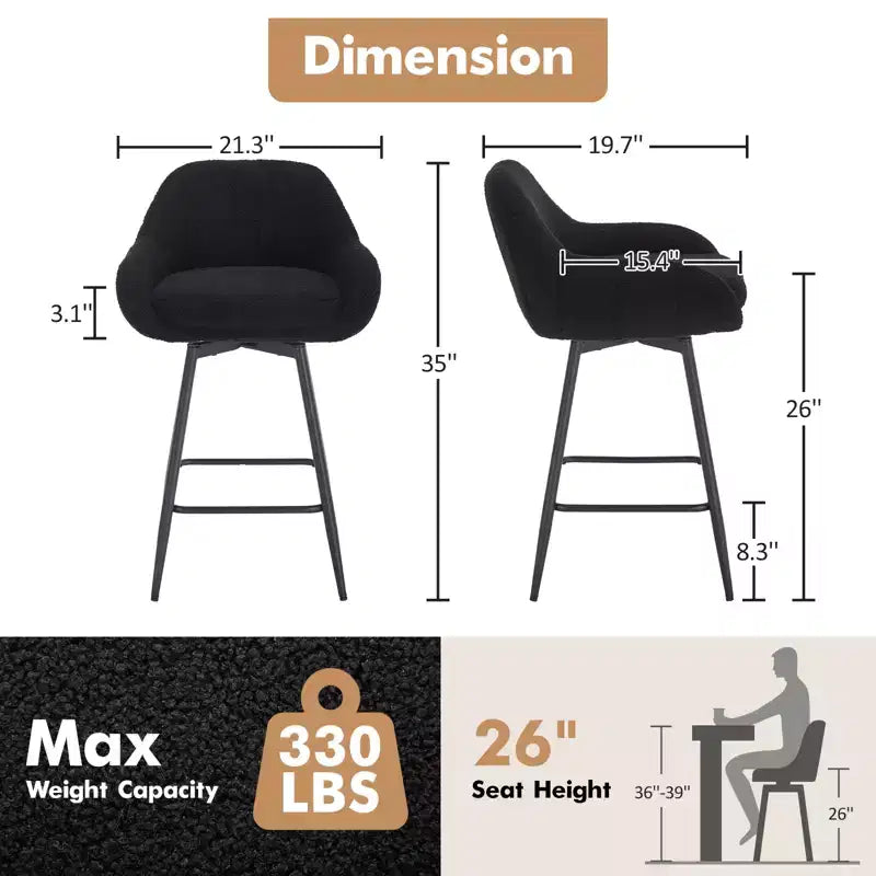 Counter Height Bar Chair with Backs and Armrests, 360 Swivel for Home Bar Pubs