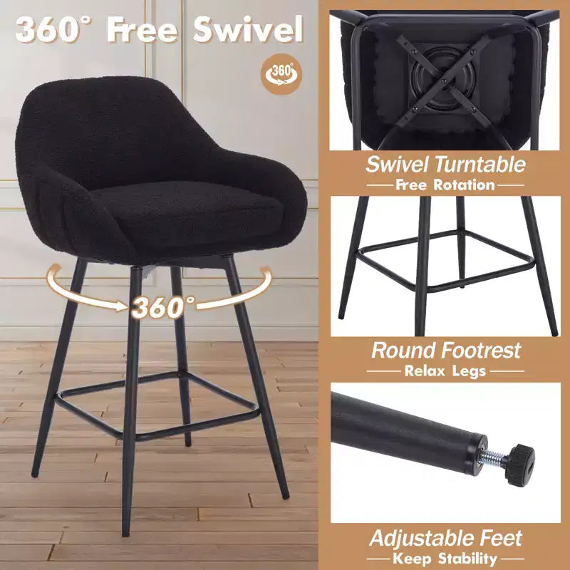 Counter Height Bar Chair with Backs and Armrests, 360 Swivel for Home Bar Pubs