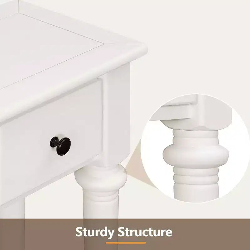 59.8IN Retro Entryway Table with 4 Drawers, Narrow Console Table with Open Shelves, Hallway Table for Living Room, Foyer, White
