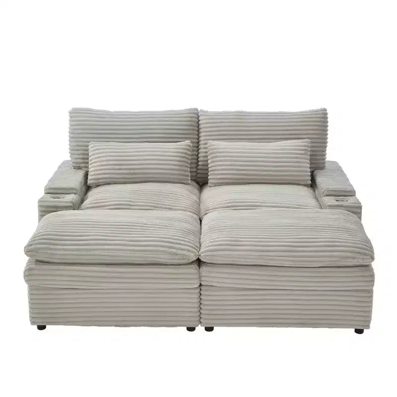 Modern Corduroy Loveseat Sofa with Two Movable Ottomans