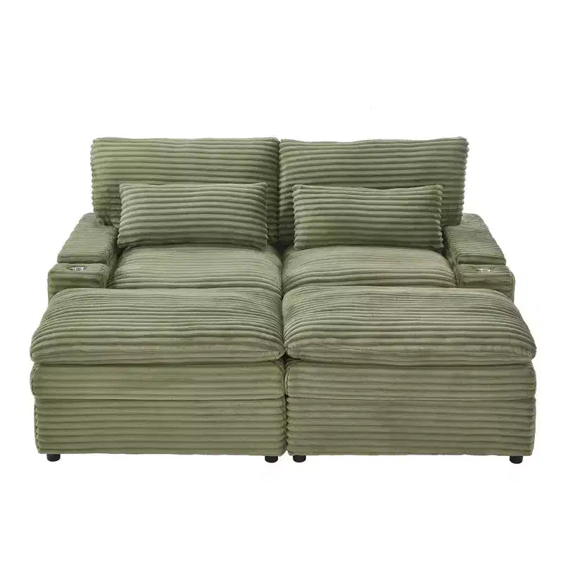 Modern Corduroy Loveseat Sofa with Two Movable Ottomans