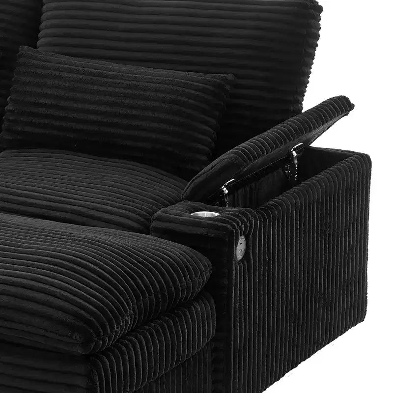 Modern Corduroy Loveseat Sofa with Two Movable Ottomans