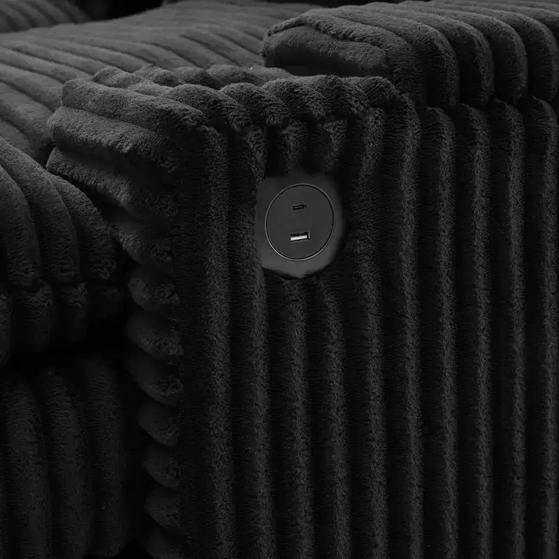 Modern Corduroy Loveseat Sofa with Two Movable Ottomans