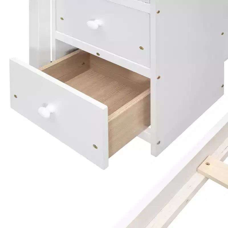 Twin over Full Separable Bunk Beds with Storage Stairs, Wood L-Shape Bunk Bed Frame with 4 Drawers and Shelves for Kids Teens Adults