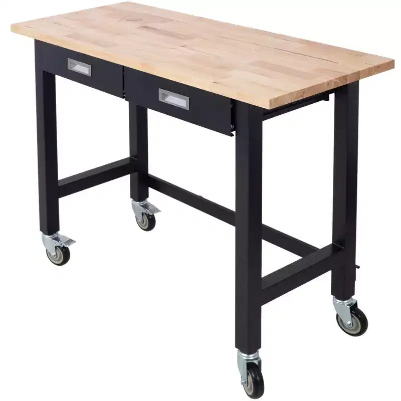 48/60IN Wide Office Desk with Adjustable Height, Standing Desk with Metal Wheels, Computer Desk for Living Room, Workshop, Office