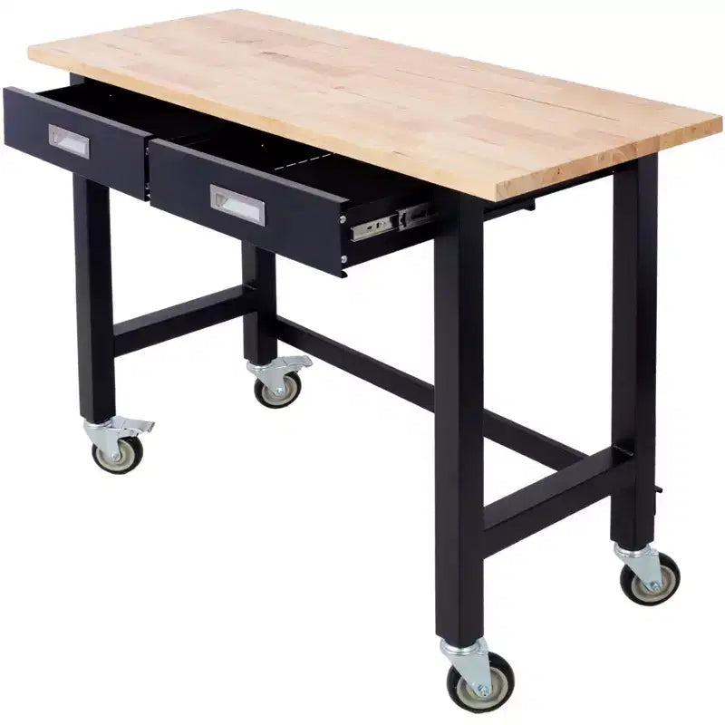 48/60IN Wide Office Desk with Adjustable Height, Standing Desk with Metal Wheels, Computer Desk for Living Room, Workshop, Office