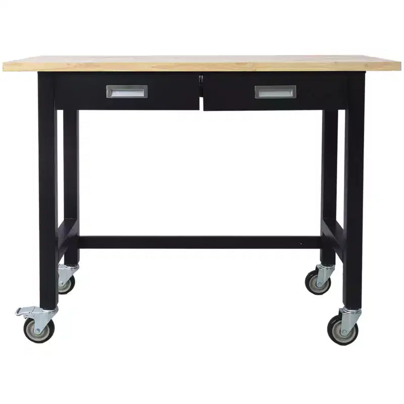 48/60IN Wide Office Desk with Adjustable Height, Standing Desk with Metal Wheels, Computer Desk for Living Room, Workshop, Office
