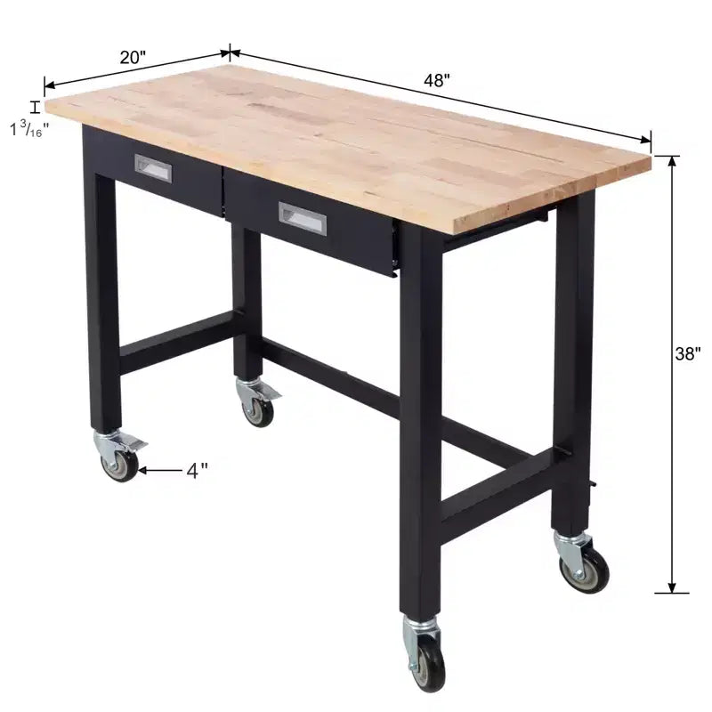 48/60IN Wide Office Desk with Adjustable Height, Standing Desk with Metal Wheels, Computer Desk for Living Room, Workshop, Office