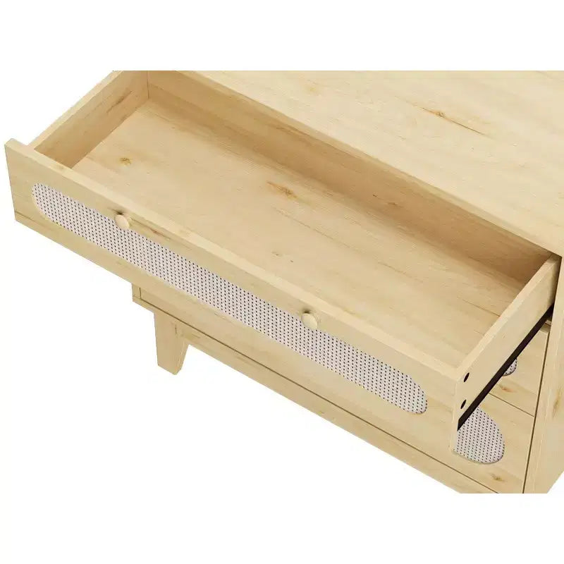Natural Rattan Dresser, 3 Drawer Dresser Rattan Nightstand Small Boho Cabinet,Handles and Wooden Legs,Bed Side Table