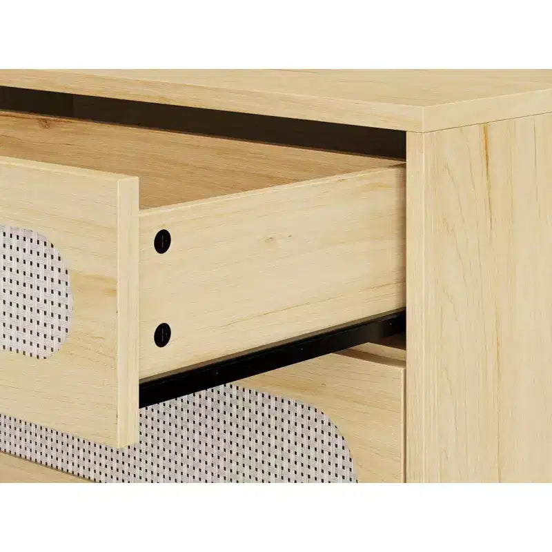 Natural Rattan Dresser, 3 Drawer Dresser Rattan Nightstand Small Boho Cabinet,Handles and Wooden Legs,Bed Side Table