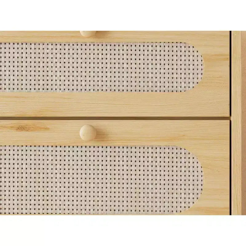Natural Rattan Dresser, 3 Drawer Dresser Rattan Nightstand Small Boho Cabinet,Handles and Wooden Legs,Bed Side Table