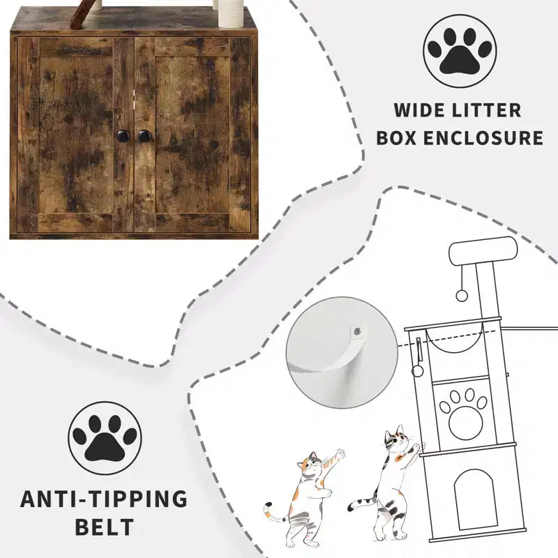 Cat Tree with Litter Box Enclosure, 2-in-1 Multi-Level Cat Furniture with Hammock & Scratching Posts