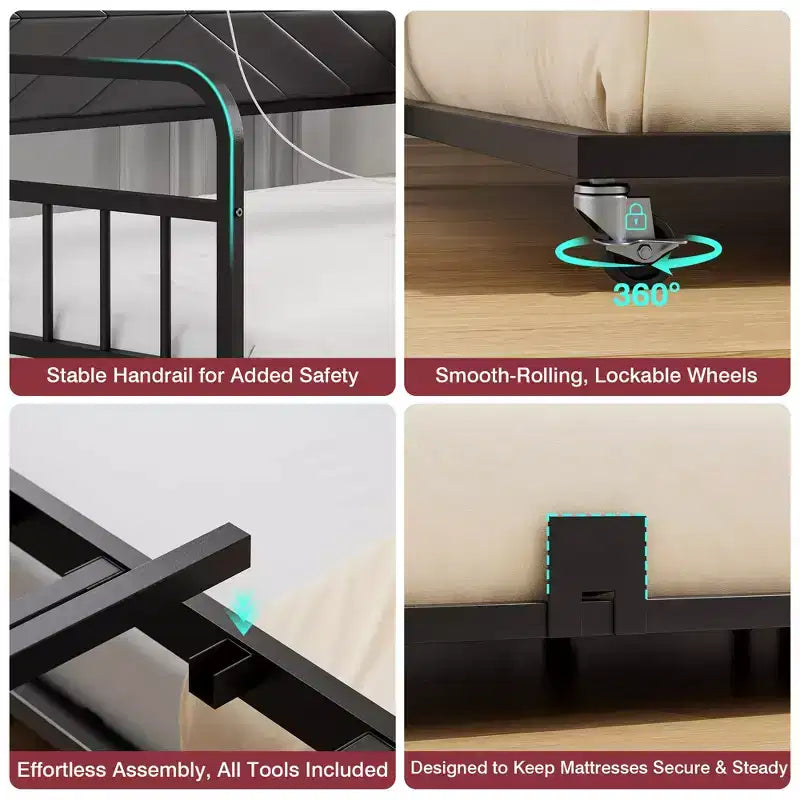 Daybed with Trundle Bed, Bed Frame with Storage Headboard and Charging Station, Sofa Day Bed with Strong Support for Living Room or Bedroom
